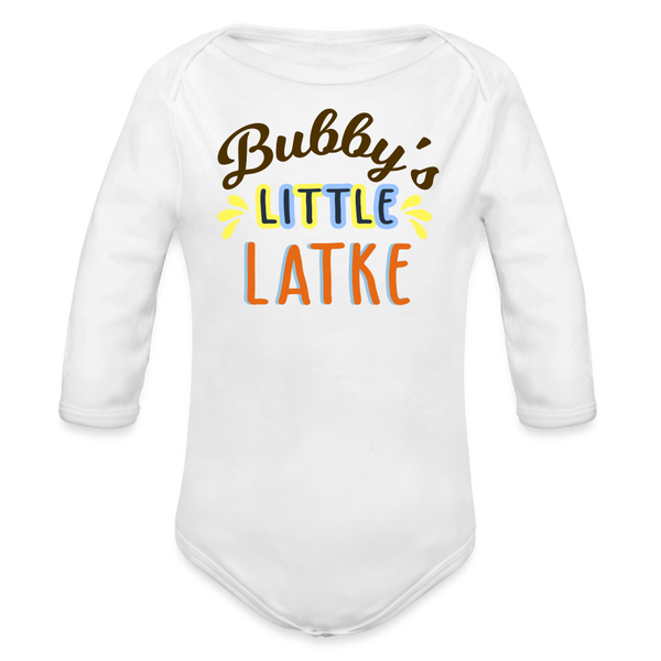 Bubby's Little Latke Organic Long Sleeve Baby Bodysuit - white