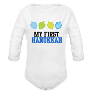 My First Hanukkah Organic Long Sleeve Baby Bodysuit - white