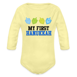 My First Hanukkah Organic Long Sleeve Baby Bodysuit - washed yellow