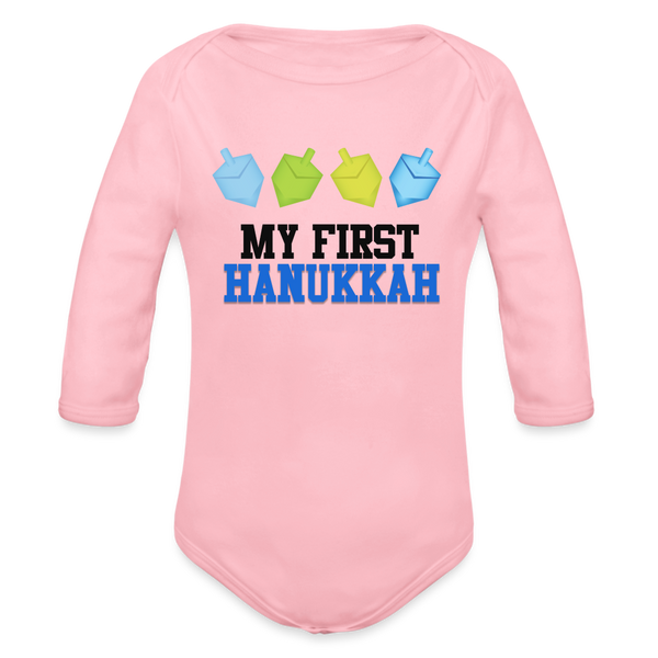 My First Hanukkah Organic Long Sleeve Baby Bodysuit - light pink
