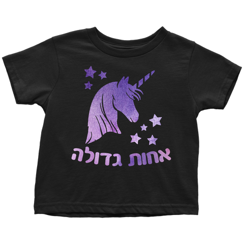 Big Sister Hebrew T-Shirt with Unicorn
