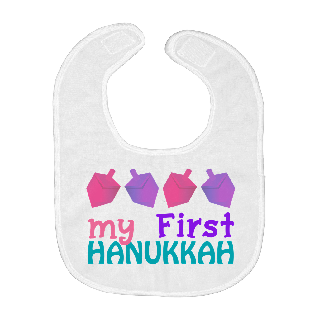 My First Hanukkah Baby Bib Pink and Purple Dreidels