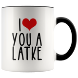 i heart you a latke black handle mug