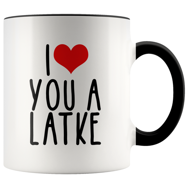 i heart you a latke black handle mug