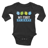 My First Hannukah Baby Bodysuit - Jewish Baby Gift - 100% cotton - long sleeve - 1st Chanukkah - dreidels