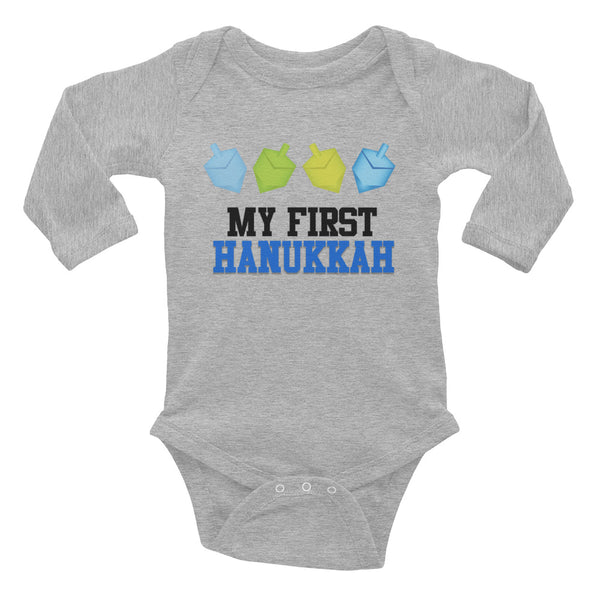 My First Hannukah Baby Bodysuit - Jewish Baby Gift - 100% cotton - long sleeve - 1st Chanukkah - dreidels
