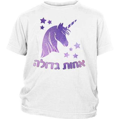 Big Sister Hebrew T-Shirt with Unicorn , Youth