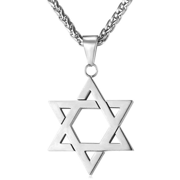 silver steel star of david necklace
