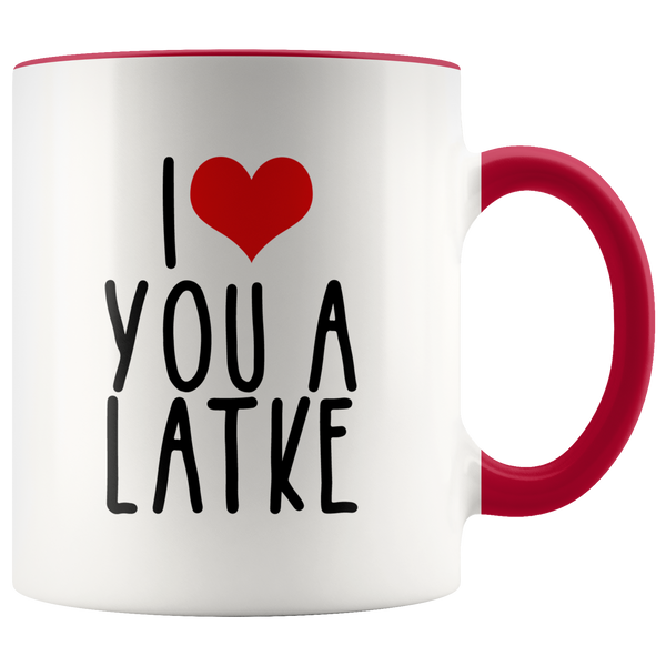 i heart you a latke red handle mug
