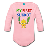 My First Sukkot Organic Long Sleeve Baby Bodysuit - light pink