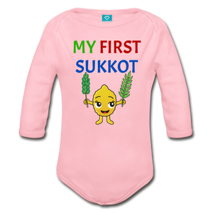 My First Sukkot Organic Long Sleeve Baby Bodysuit - light pink