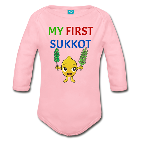 My First Sukkot Organic Long Sleeve Baby Bodysuit - light pink