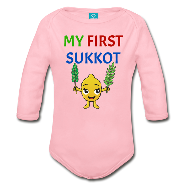 My First Sukkot Organic Long Sleeve Baby Bodysuit - light pink