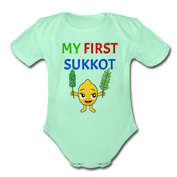 My First Sukkot Organic Short Sleeve Baby Bodysuit - light mint