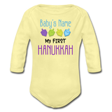 Personalized My First Hanukkah Organic Long Sleeve Baby Bodysuit - washed yellow
