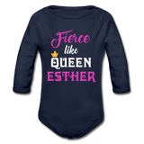 Fierce Like Queen Esther Organic Long Sleeve Baby Bodysuit - dark navy