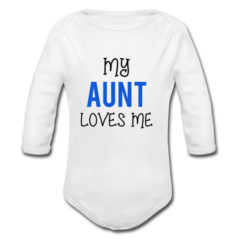 Organic Long Sleeve Baby Bodysuit My Aunt Loves Me - white