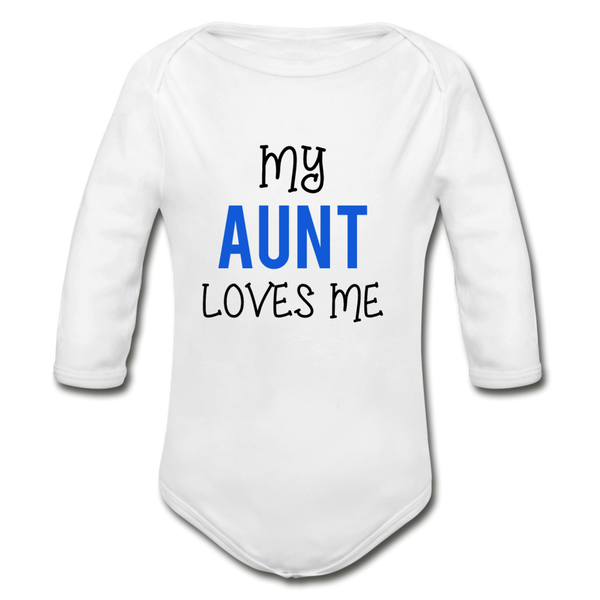 Organic Long Sleeve Baby Bodysuit My Aunt Loves Me - white
