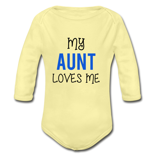 Organic Long Sleeve Baby Bodysuit My Aunt Loves Me - washed yellow