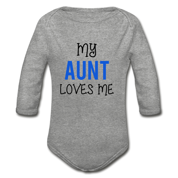 Organic Long Sleeve Baby Bodysuit My Aunt Loves Me - heather gray