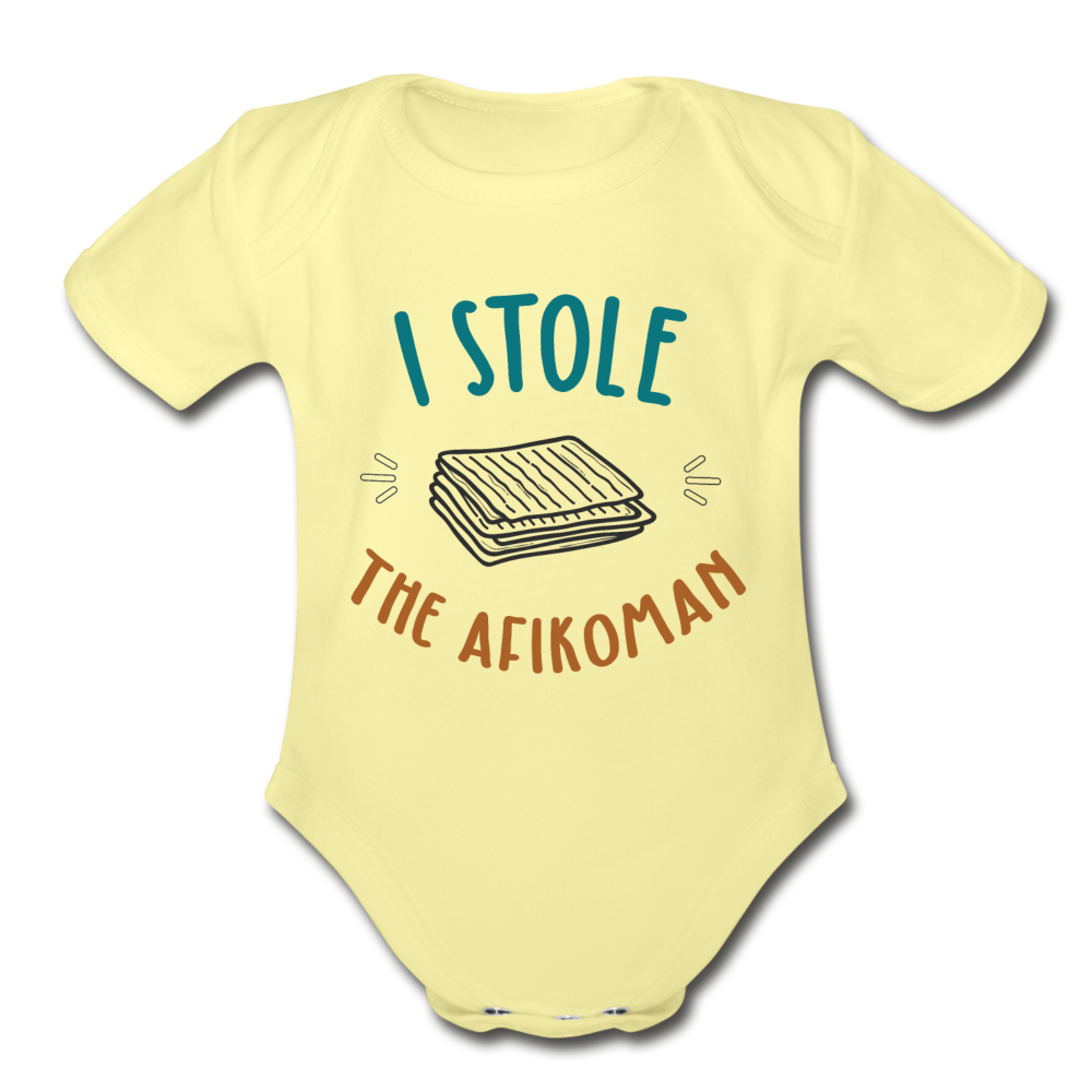 I stole the Afikoman Organic Short Sleeve Baby Bodysuit - washed yellow