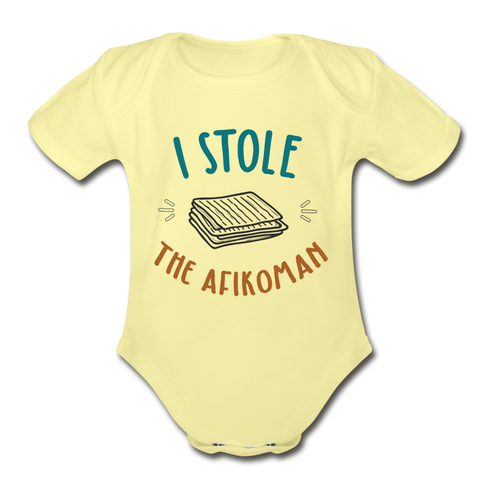 I stole the Afikoman Organic Short Sleeve Baby Bodysuit - washed yellow