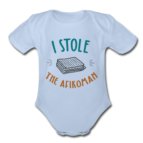 I stole the Afikoman Organic Short Sleeve Baby Bodysuit - sky