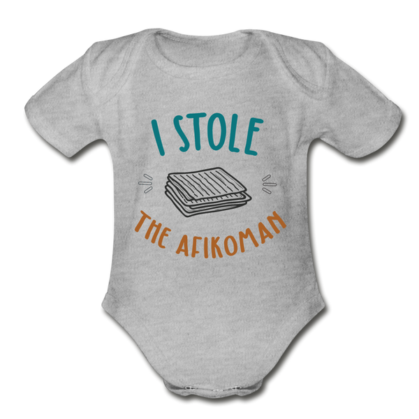 I stole the Afikoman Organic Short Sleeve Baby Bodysuit - heather gray