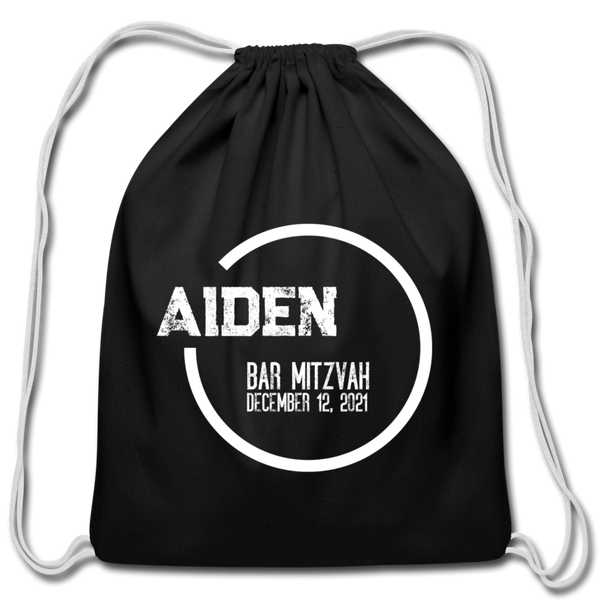 Personalized Bar Mitzvah Cotton Drawstring Bag - black