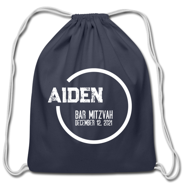 Personalized Bar Mitzvah Cotton Drawstring Bag - navy