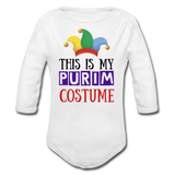 This Is My Purim Costume Organic Long Sleeve Baby Bodysuit - white