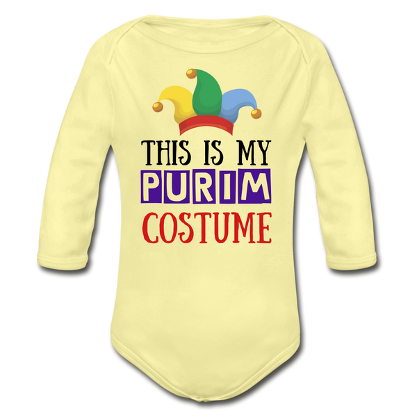 This Is My Purim Costume Organic Long Sleeve Baby Bodysuit - washed yellow