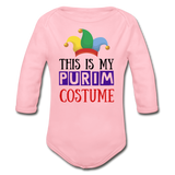 This Is My Purim Costume Organic Long Sleeve Baby Bodysuit - light pink
