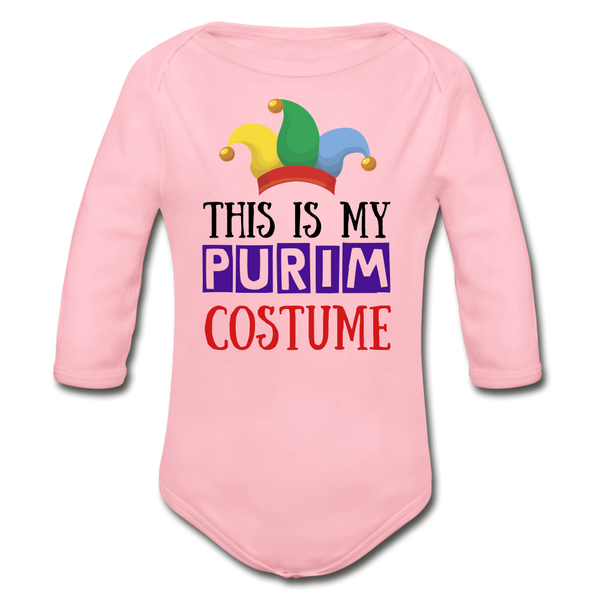 This Is My Purim Costume Organic Long Sleeve Baby Bodysuit - light pink