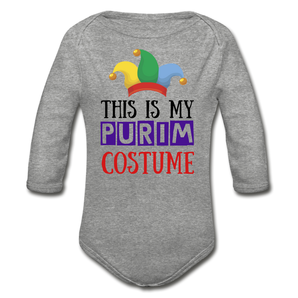 This Is My Purim Costume Organic Long Sleeve Baby Bodysuit - heather grey