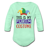 This Is My Purim Costume Organic Long Sleeve Baby Bodysuit - light mint