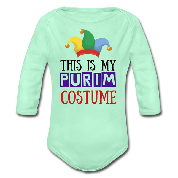 This Is My Purim Costume Organic Long Sleeve Baby Bodysuit - light mint