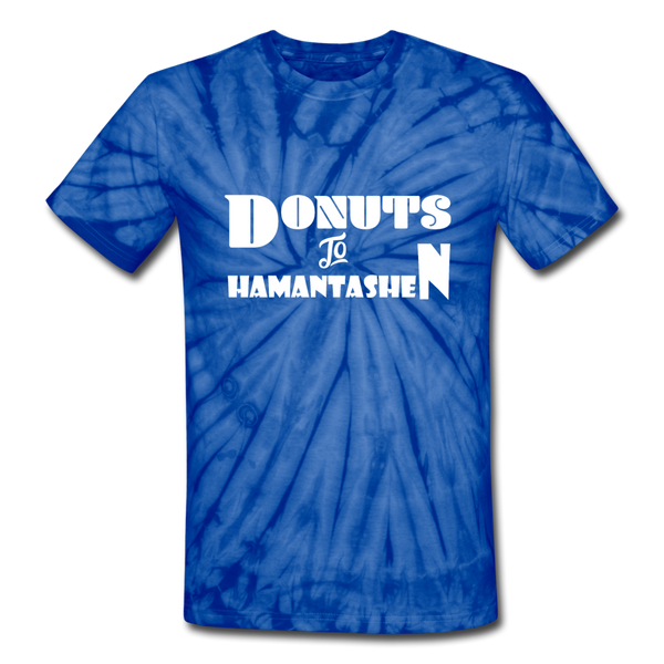 Donuts to Hamantashen Unisex Tie Dye T-Shirt - spider blue