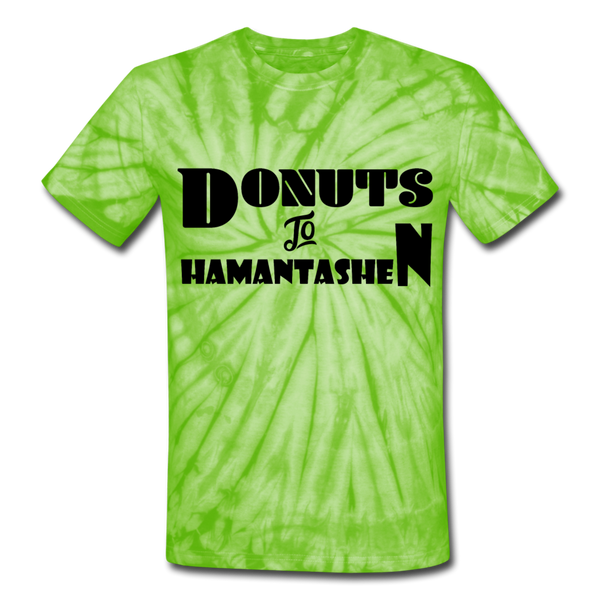 Donuts to Hamantashen Unisex Tie Dye T-Shirt - spider lime green