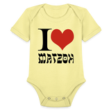 I Love Matzoh Organic Short Sleeve Baby Bodysuit - washed yellow