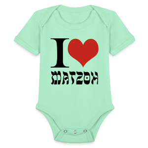 I Love Matzoh Organic Short Sleeve Baby Bodysuit - light mint