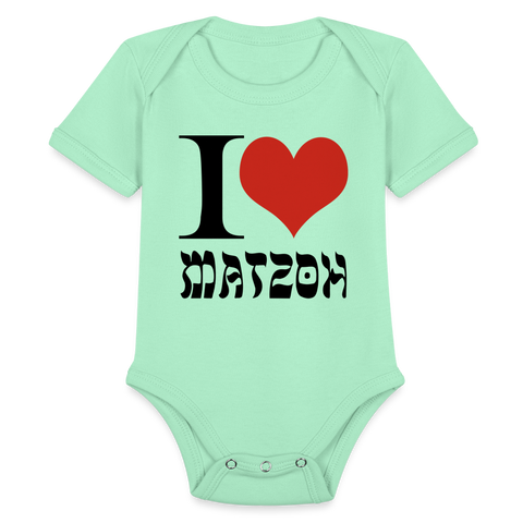 I Love Matzoh Organic Short Sleeve Baby Bodysuit - light mint