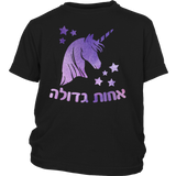 Big Sister Hebrew T-Shirt with Unicorn , Youth
