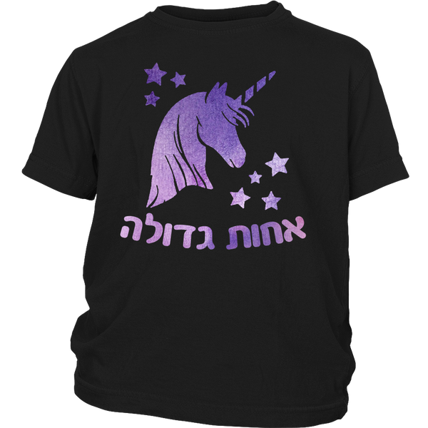 Big Sister Hebrew T-Shirt with Unicorn , Youth